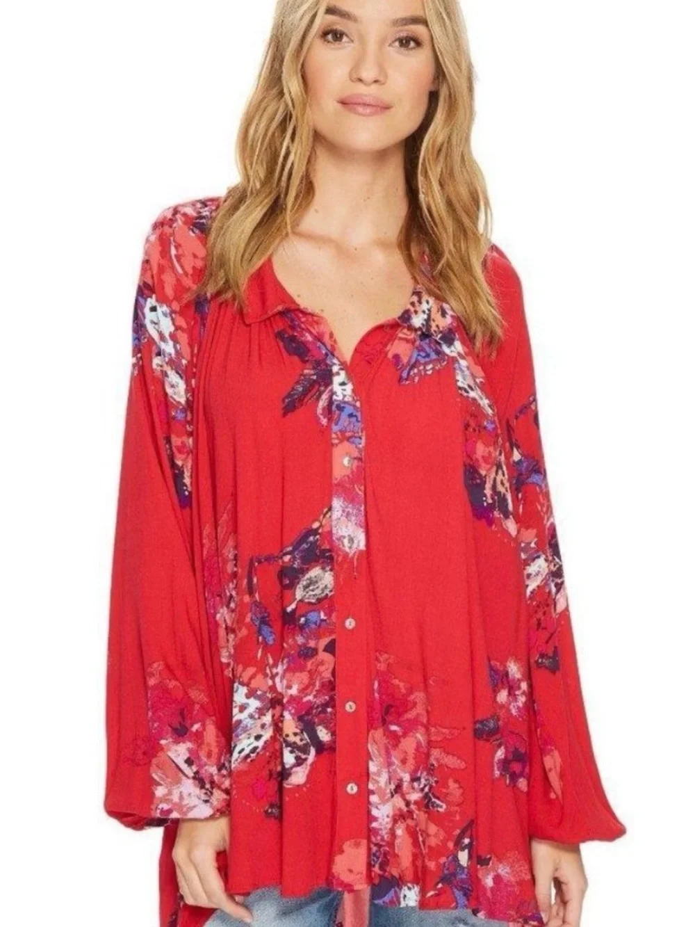 Free People Floral Button-Down Tunic Top 🌼 ☀️